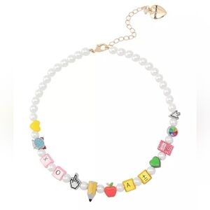 Betsey JohnsonFaux Stone Straight Back to School Motif Cultivated Pearl Collar